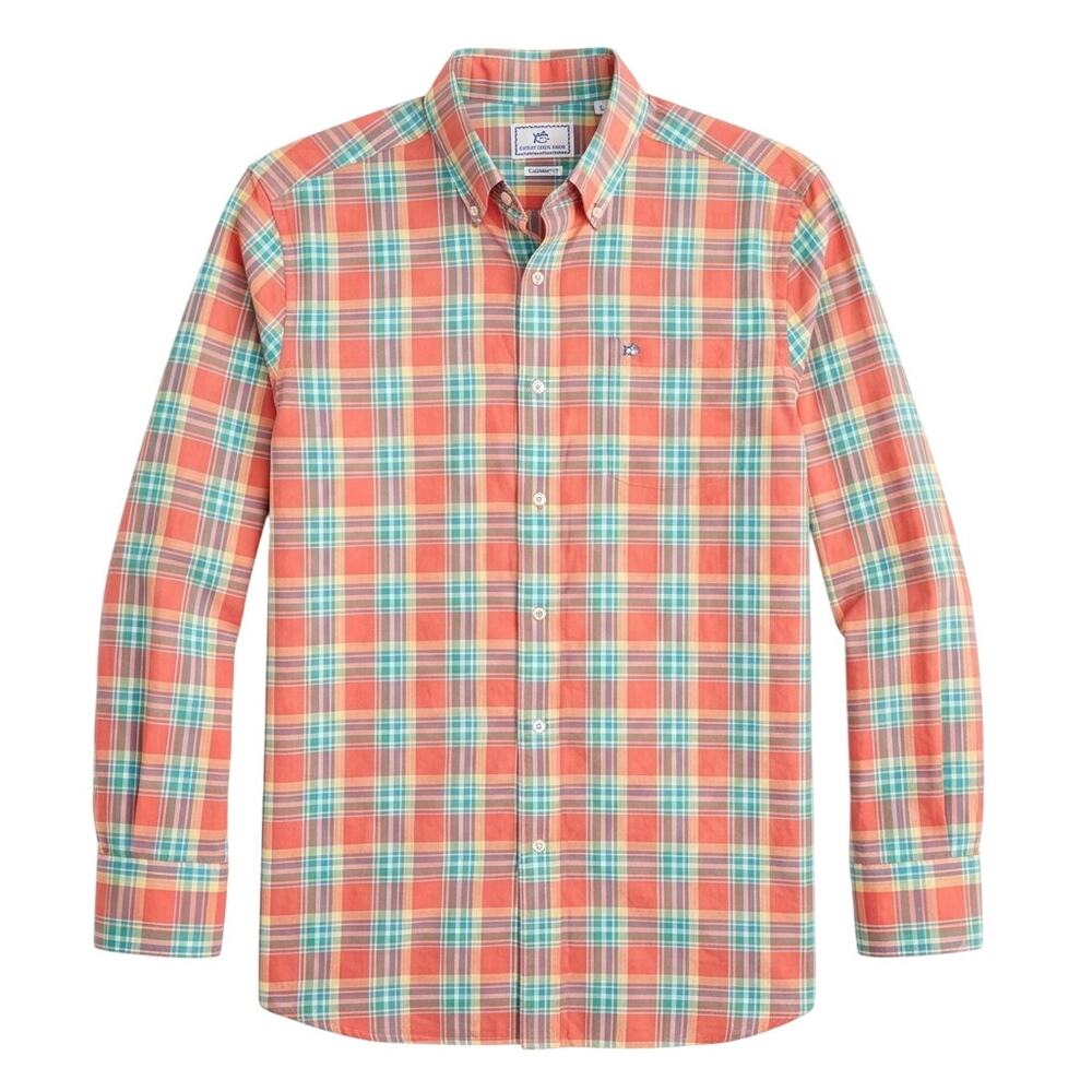 Southern Tide Orange Plaid Shirt Men's Size Small